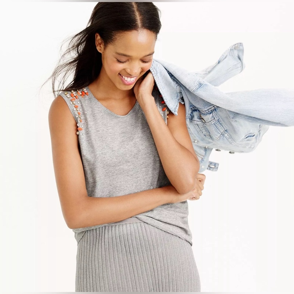 NWOT J.Crew embellished, Jeweled Heather Gray Sleeveless Tank Top Size XXS